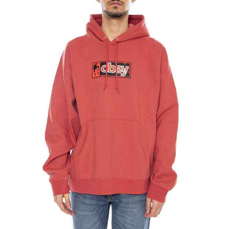 Obey Half Icon Fleece Mineral Red -- Felpa con Cappuccio Uomo Rossa 112843911 MIR OBEY 
