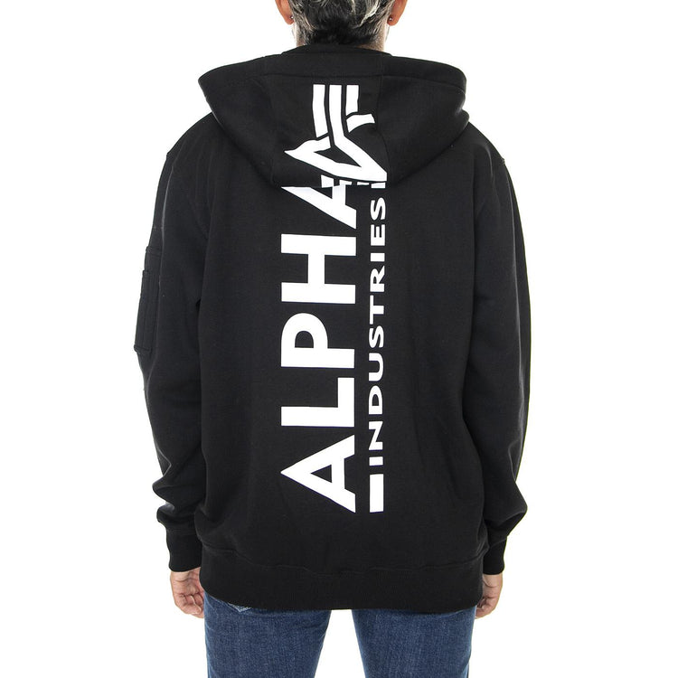 Back Print Zip Hoody Black - Felpa con Cappuccio e Zip Uomo Nera 128342-03  ALPHA INDUSTRIES 