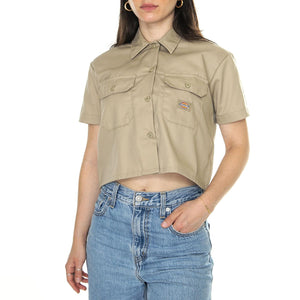 Work Shirt Cropped SS W Khaki - Camicia Maniche Corte Donna Beige DK0A4YSXKHK1  DICKIES 