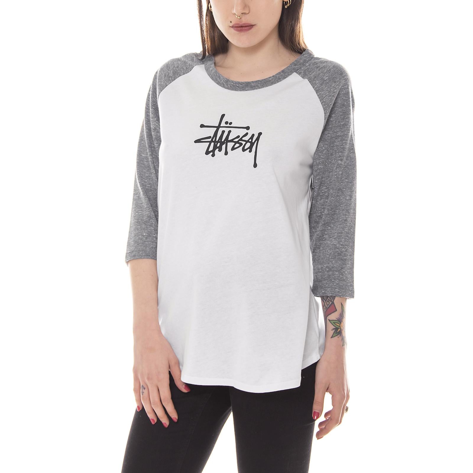 BASIC STUSSY RAGLAN TEE WHITE/GREY HEATHER 2941349-WHITE/GREY HEATHER  STUSSY 