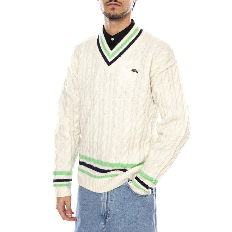 PULLOVER 9II White - Maglione Scollo a V Uomo Bianco AH5199-9II  LACOSTE 