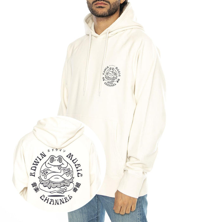 Edwin Music Channel Hoodie Sweat Whisper White - Felpa con Cappuccio Uomo Bianca I033470.WHW.67.  EDWIN 