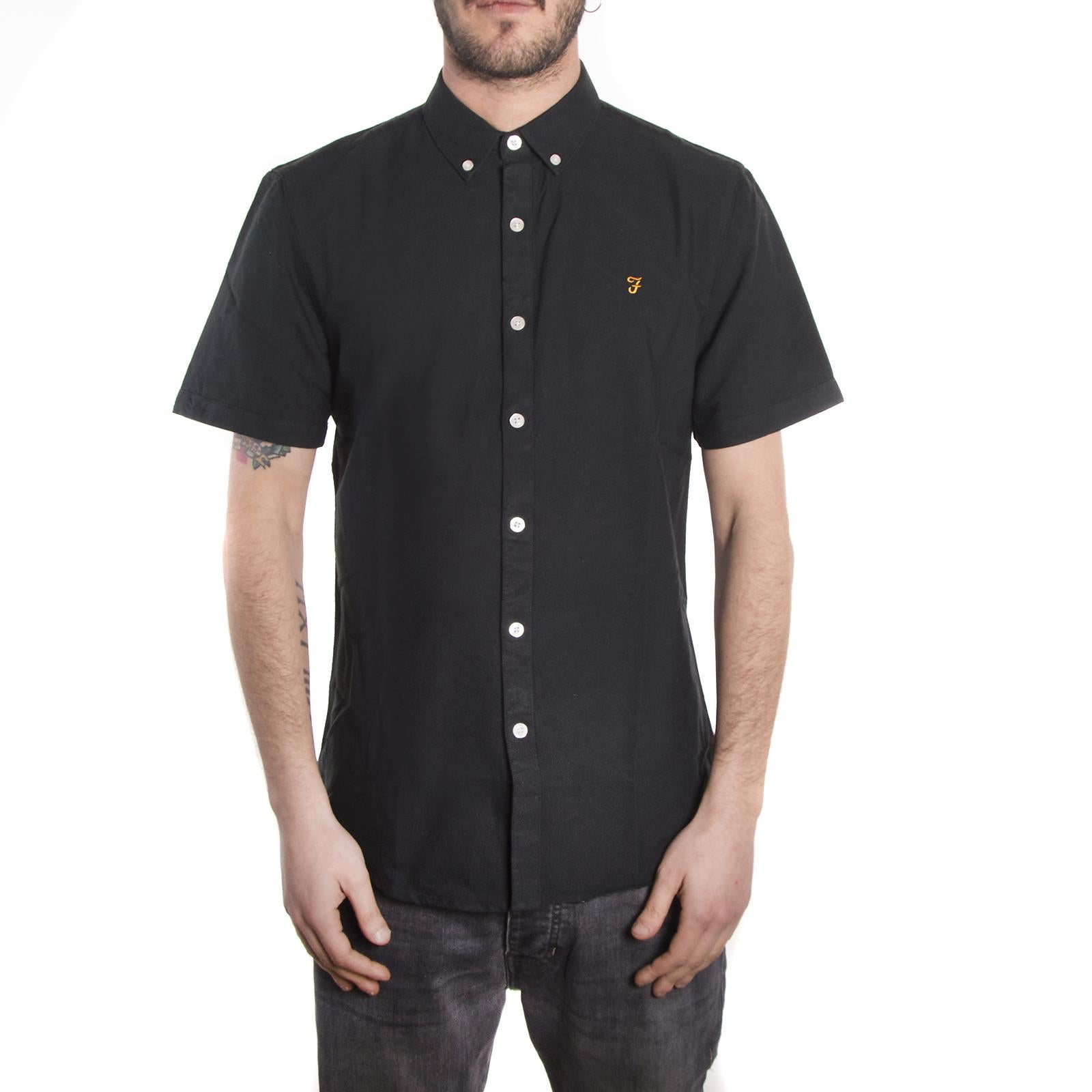 Brewer Short Sleeve Oxford Shirt - Black - Camicia Maniche Corte Uomo Nera F4WS5074-4  FARAH 