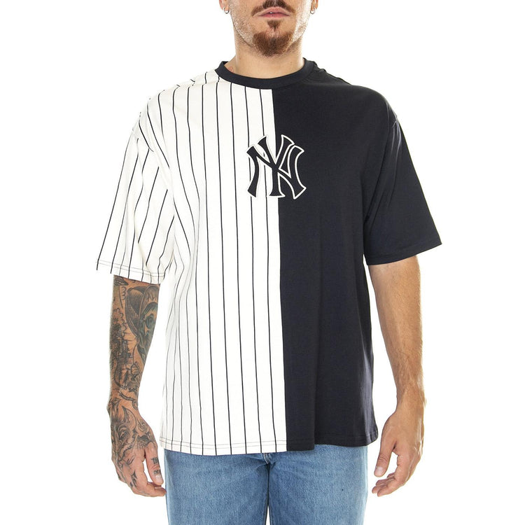 M's MLB Half Striped OS Tee New York Yankees Navy / Off-White - Maglietta Girocollo Uomo Blu / Bianca 60416312  NEW ERA 