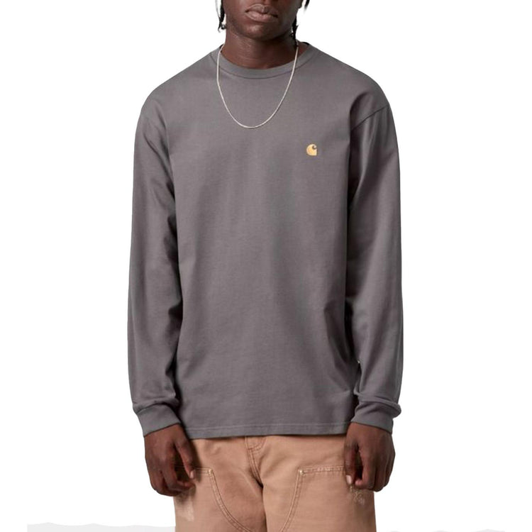 L/S CHASE T-SHIRT PORPHYRY / GOLD - Maglietta Girocollo Maniche Lunghe Uomo I026392 3H5XX CARHARTT WIP 