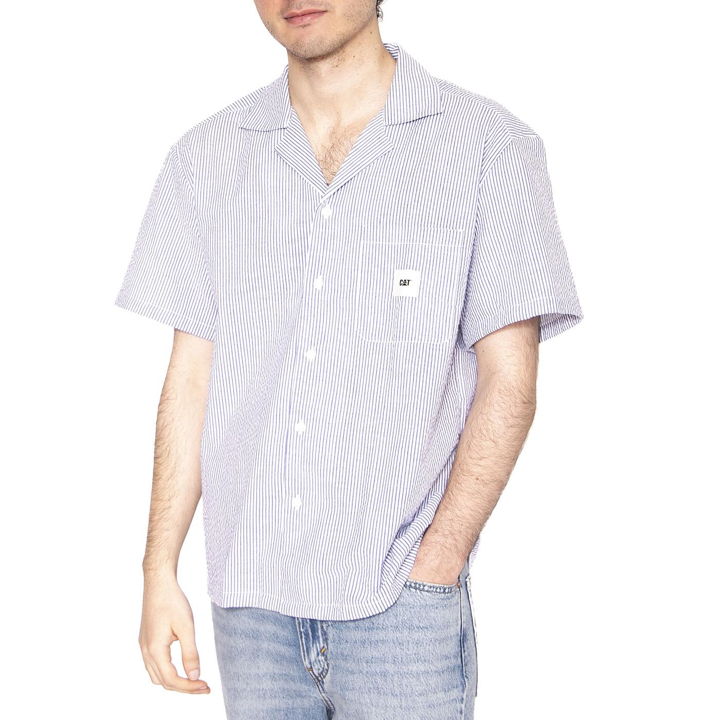 Short Sleeve Striped Shirt - Camicia Maniche Corte Uomo Blu 6020016-12924  CAT 