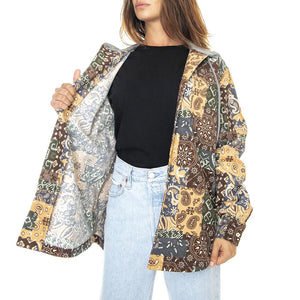 Patchwork Cord Hooded Jacket Brown - Giacca Invernale con Cappuccio Donna Multicolore WJK0028-BROWN  HUF 