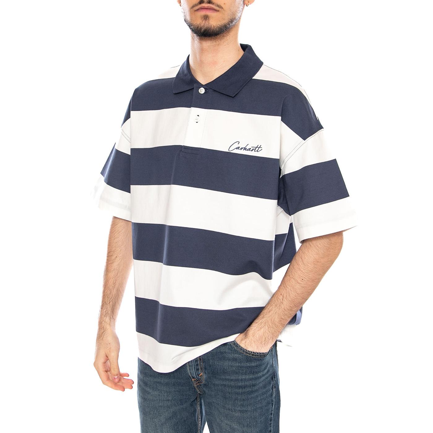 S/S Delray Polo Delray Stripe, Blue - Polo Uomo Bianca / Blu I036187 3LEXX CARHARTT WIP 