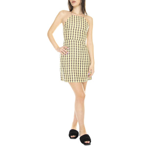 Vestido Corto Halter con Estampado de Cuadros Vichy Amarillo - Abito Donna Arancione / Multicolore 31W/11227  WILD PONY 