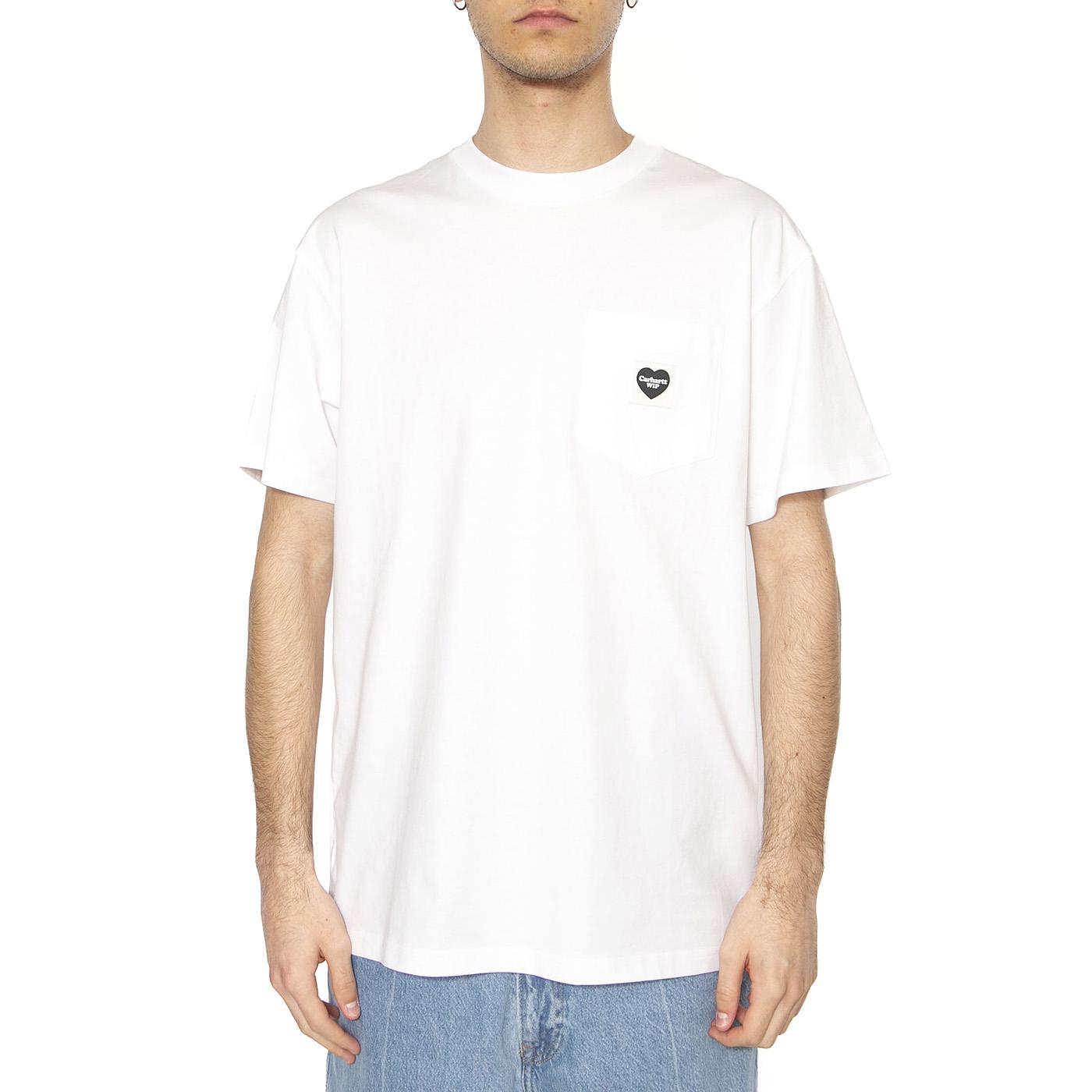 S/S Pocket Heart T-Shirt White / Black - Maglietta Girocollo Uomo Bianca I032128.00AXX  CARHARTT WIP 