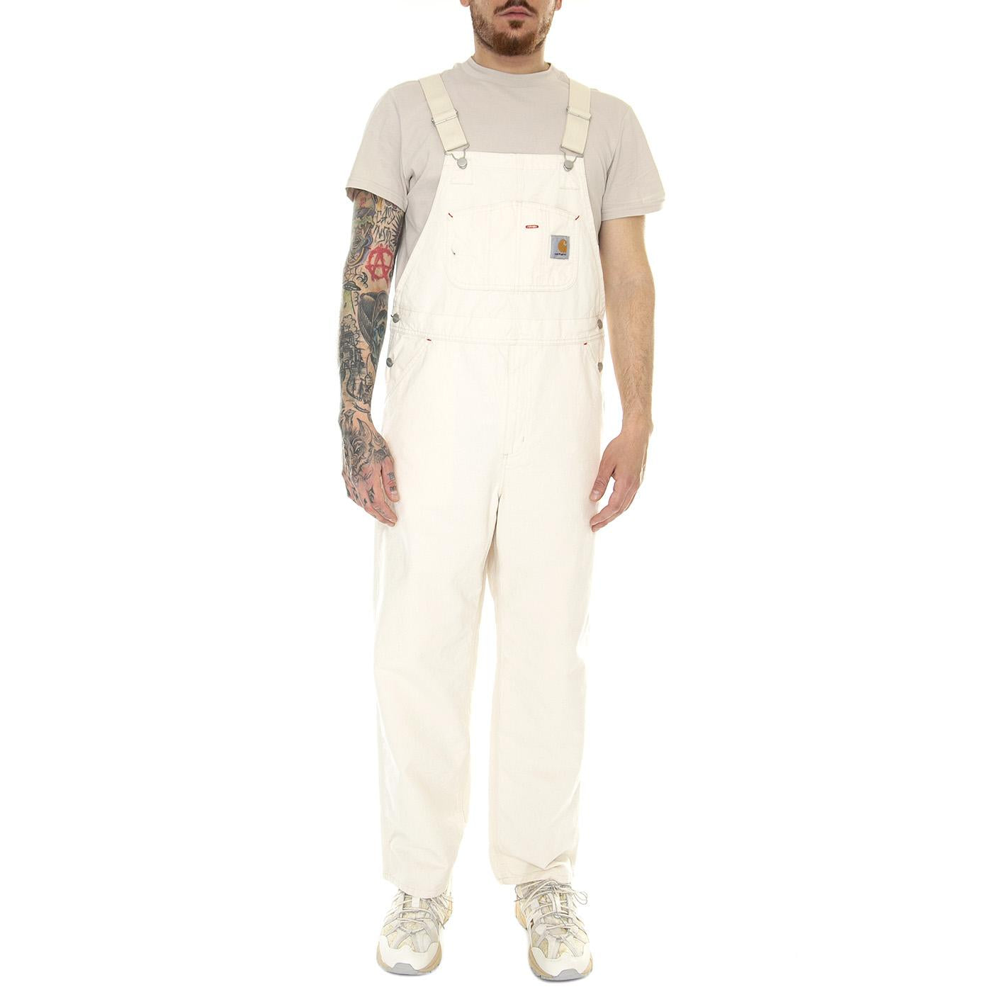 Wesley Bib Natural Rinsed - Salopette Denim Jeans Uomo Bianca I031494-0502  CARHARTT WIP 