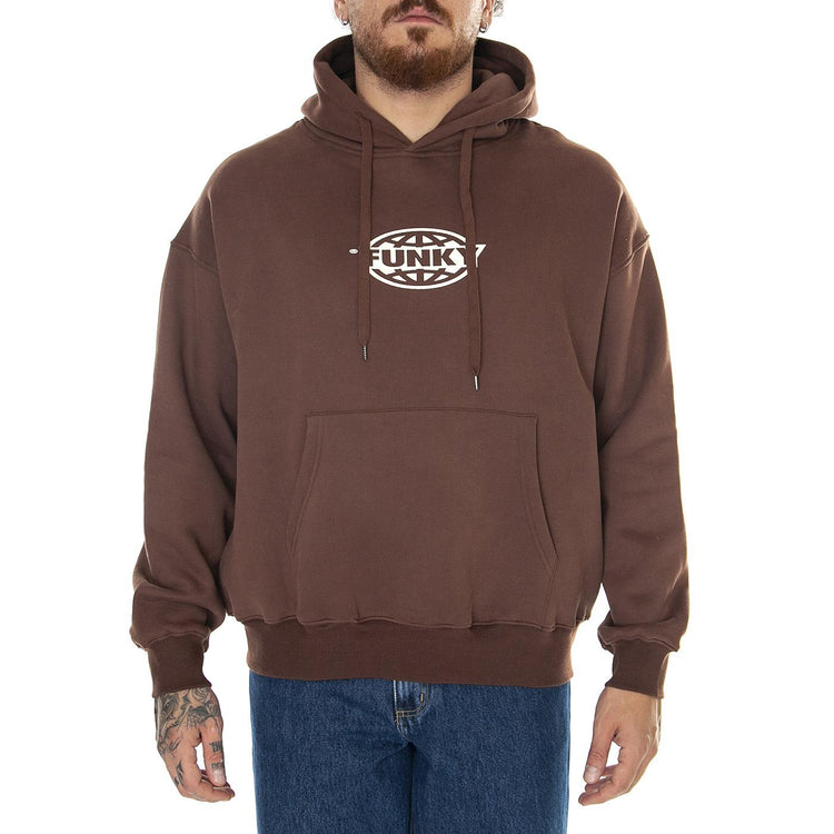 Oval Logo Hoodie Brown - Felpa con Cappuccio Uomo Marrone Oval Logo Hoodie Brown  FUNKY 