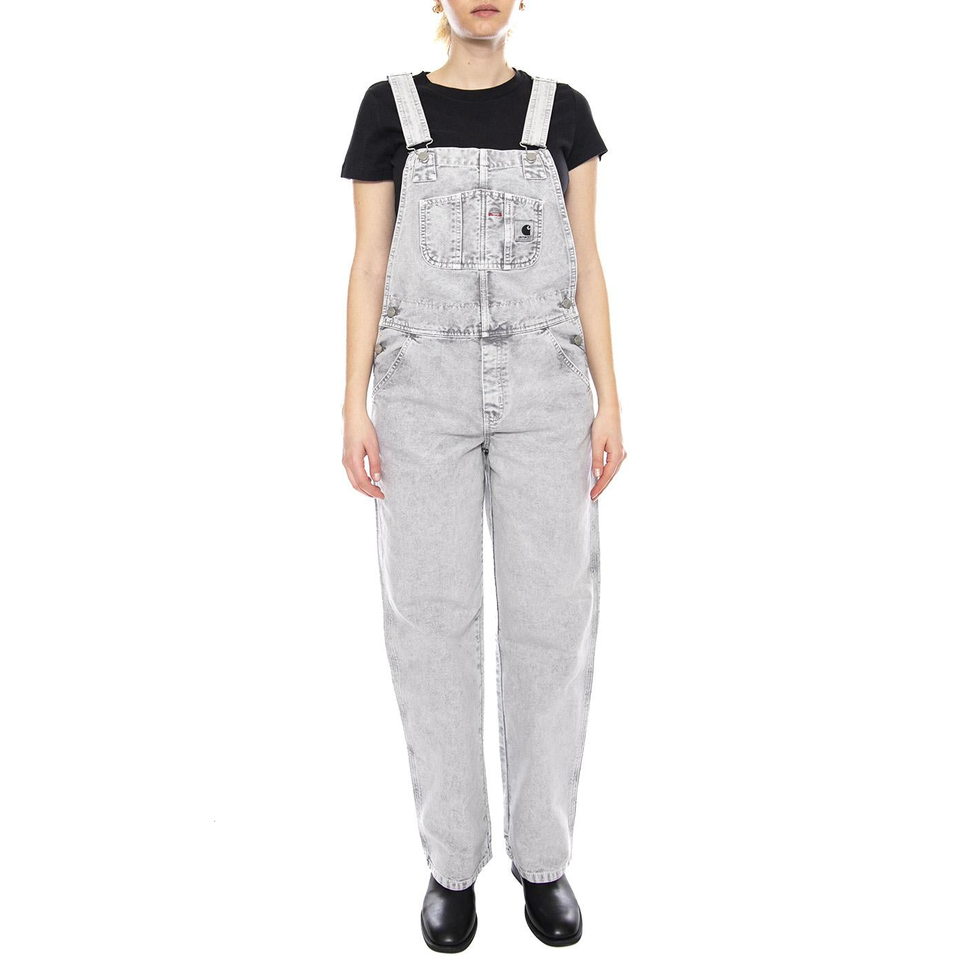 W' Bib Overall Straight - Salopette Donna Denim Jeans Blu Black / Chalk Wash I035572-895F . CARHARTT WIP 
