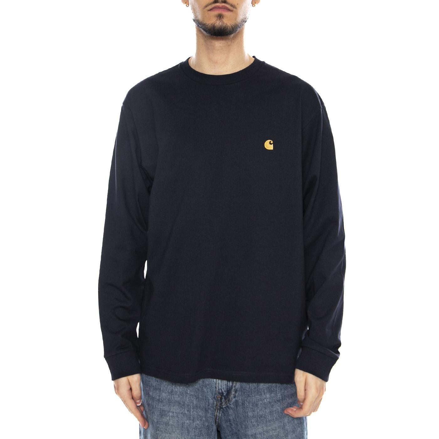 L/S Chase T-Shirt - Dark Navy / Gold - Maglietta Maniche Lunghe Uomo Blu Scuro I026392 00HXX CARHARTT WIP 