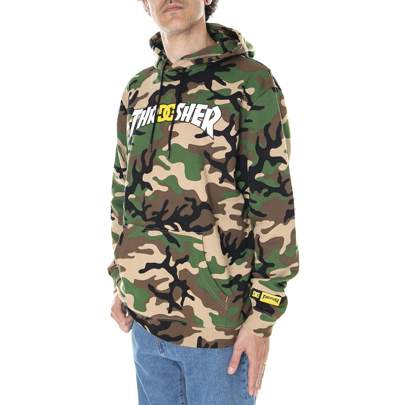 M' DC x Thrasher Ph Army Camo - Felpa con Cappuccio Uomo Camo ADYFT03399-XCGK  DC 