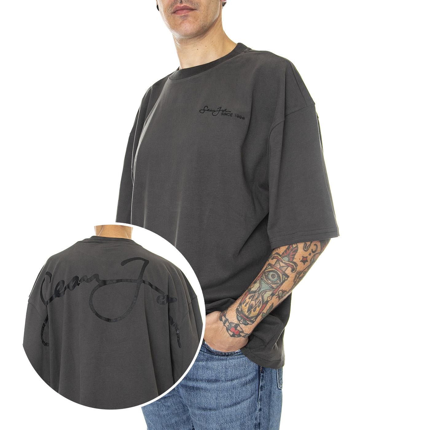 Script Logo Backprint Peached Tee 01 Black - Maglietta Girocollo Uomo Nera 6061644/222  SEAN JOHN 