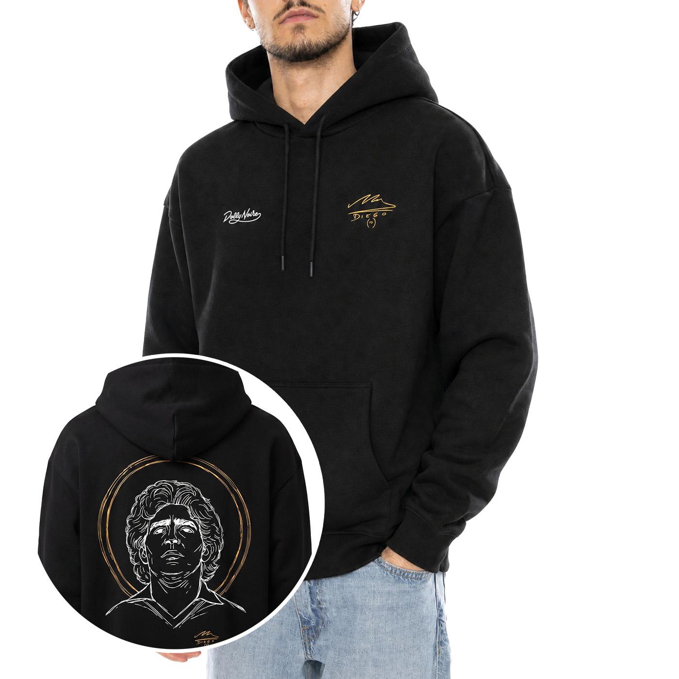 D10S Hoodie Black- Felpa Maradona con Cappuccio Uomo Nera SW1368 GQ-01 DOLLY NOIRE 