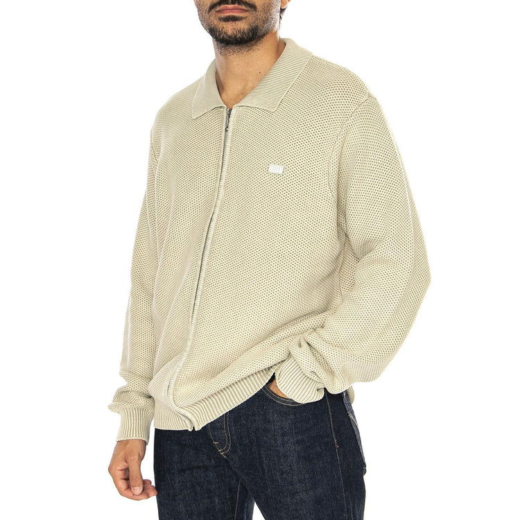 Anton Zip Overdyed Sweater Putty - Maglione con Zip Uomo Beige KN00511-PUTTY  HUF 