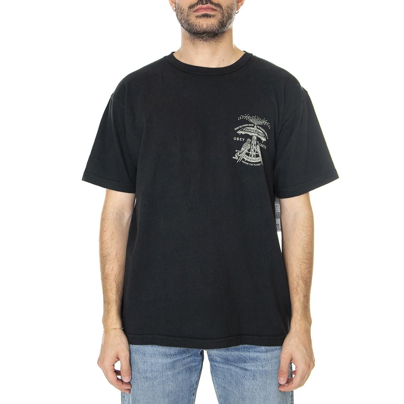 M' Obey  Fariweather Freinds Organic Tee Fadedv Black - Maglietta Girocollo Uomo Nera 163003433-FBL  OBEY 