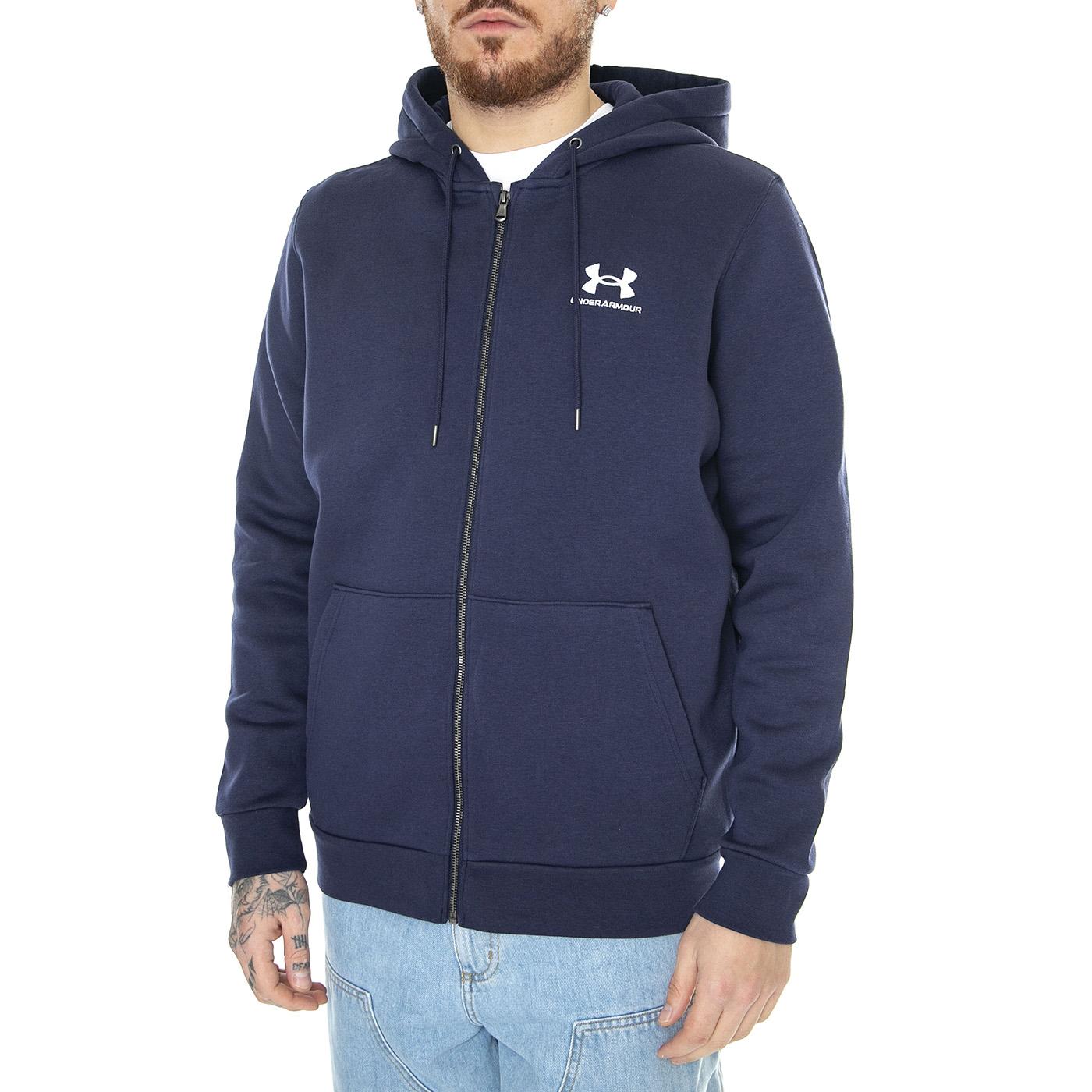 UA Essential Fleece Fz Hood Blue - Felpa con Cappuccio e Zip Uomo Blu 77-1373881-410  UNDER ARMOUR 