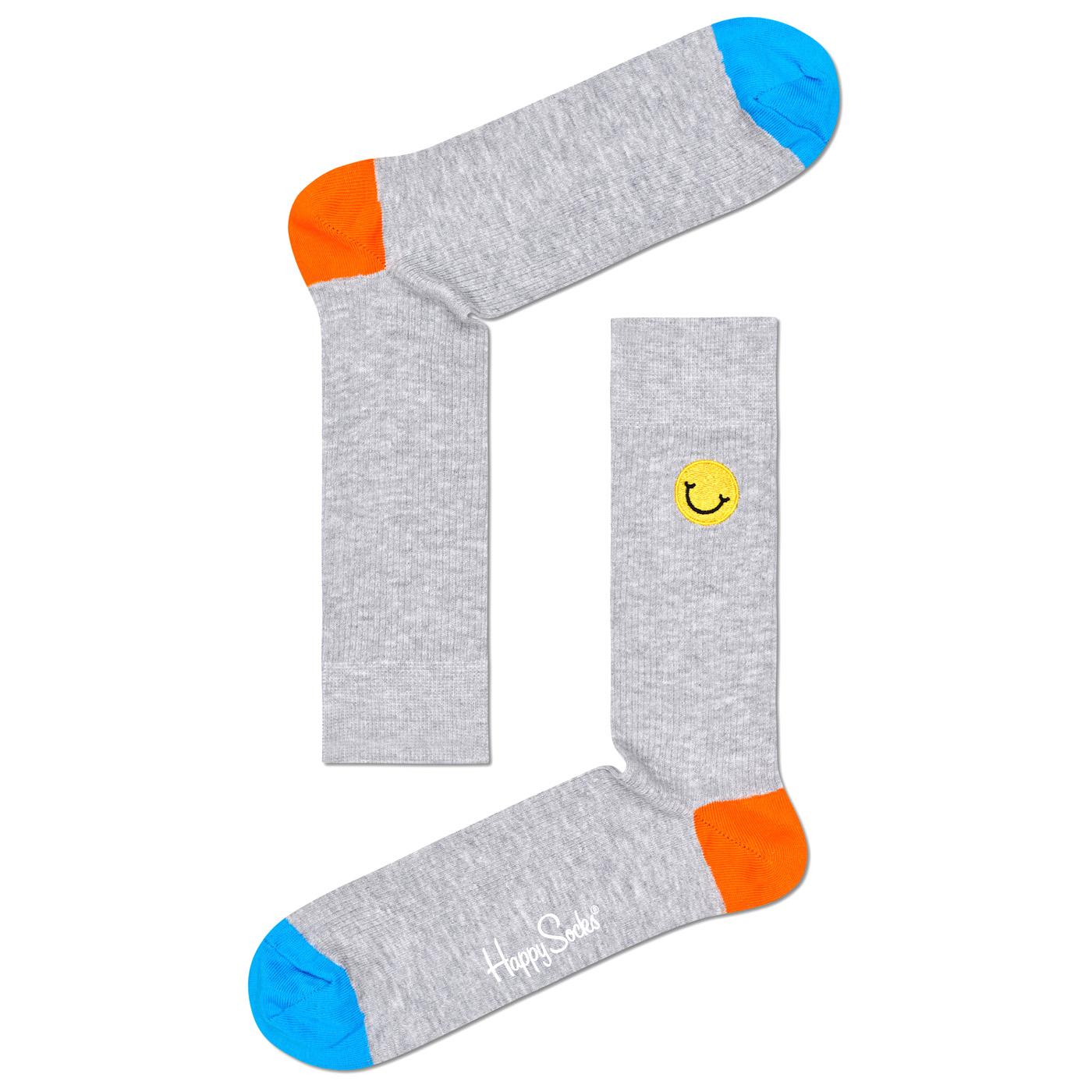 Ribbed Embroidery Smiley Socks - Calzini Grigi / Multicolore RESMI01-9700  HAPPY SOCKS 