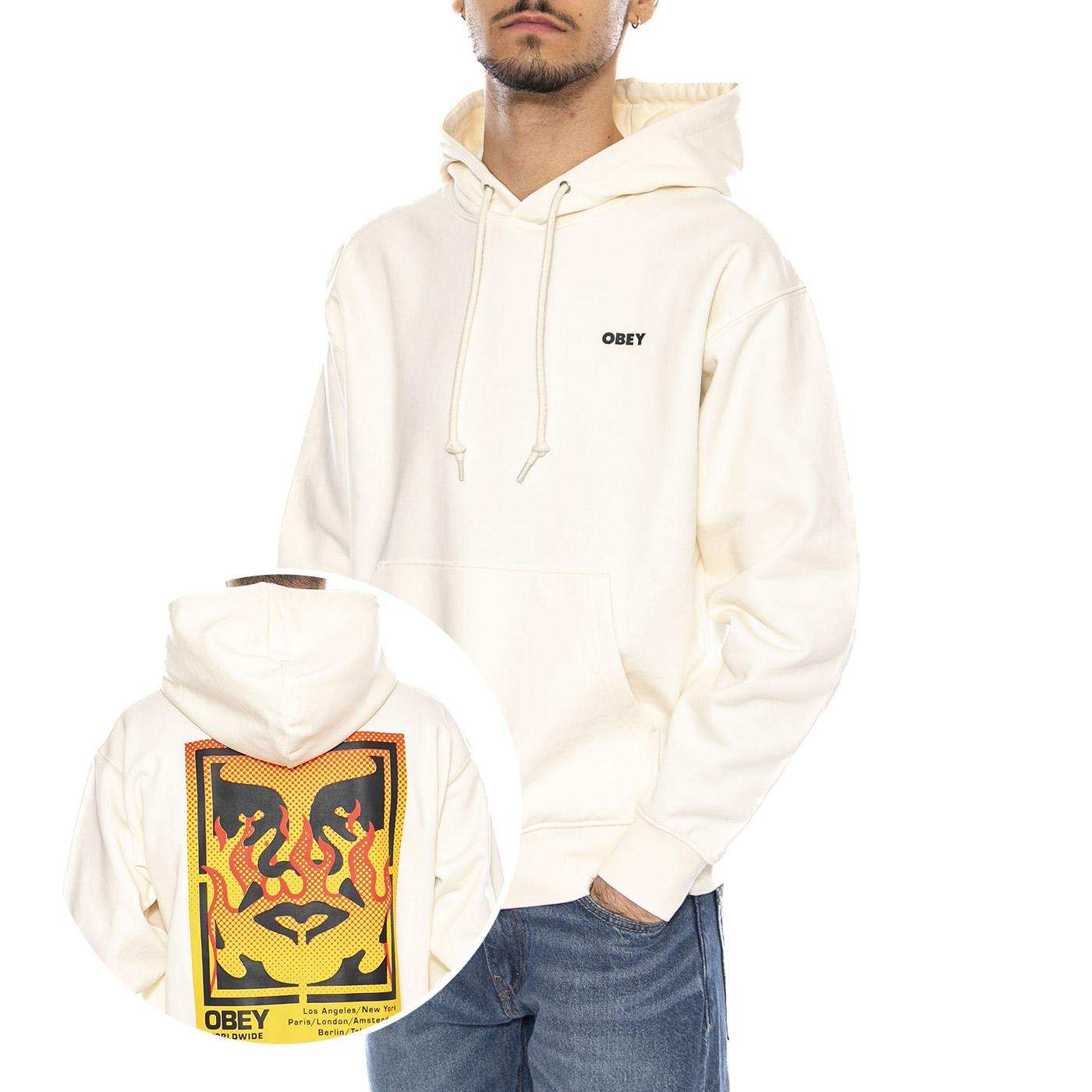 OBEY ICON STENCIL FLAME FLEECE - Felpa con Cappuccio Uomo Bianca 117464048 UBL OBEY 