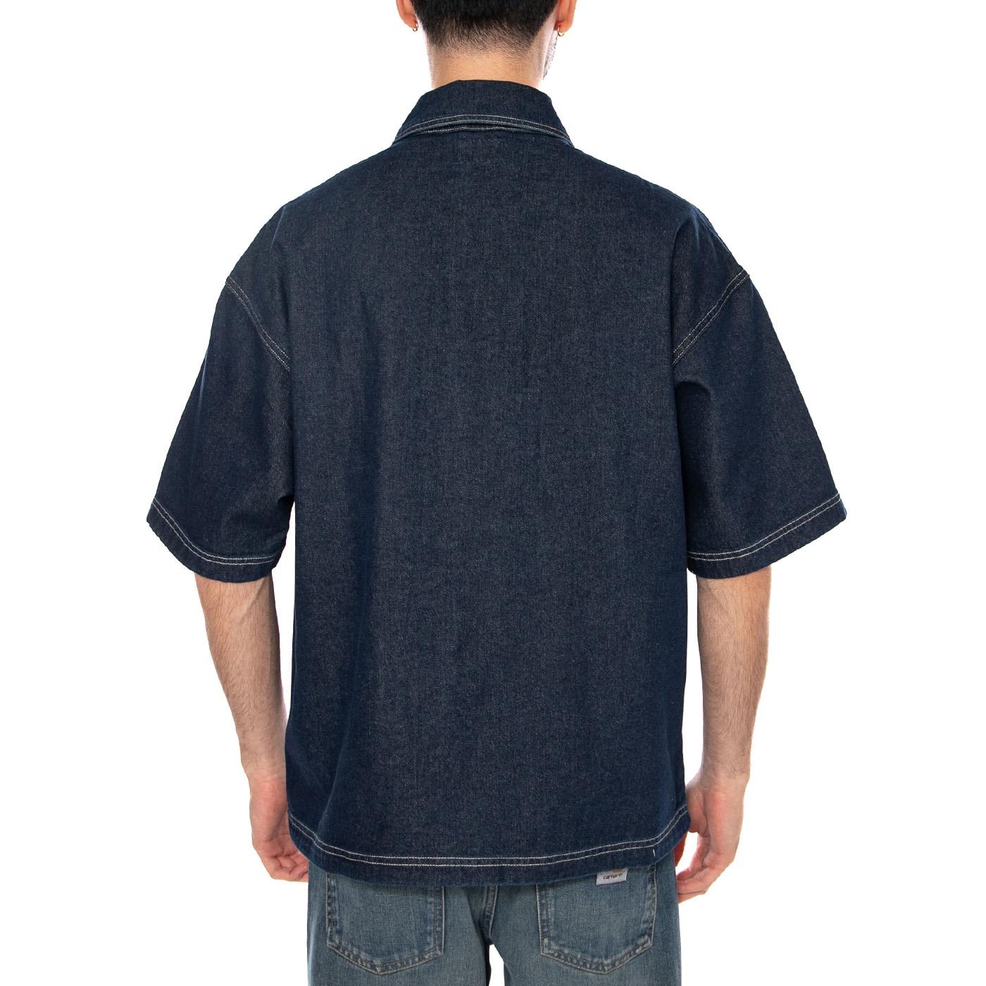 SS OVERSHIRT RINSE BLUE - Camicia Maniche Corte Denim Jeans Uomo Blu 112378123 BL WRANGLER 