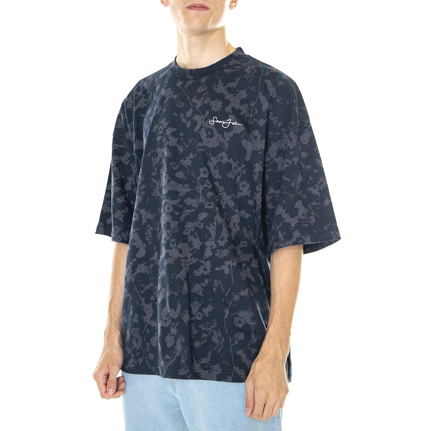 M' SJ Script Logo Floral Camouflage Tee Dark Blue - Maglietta Girocollo Uomo Blu 6037515/231-01  SEAN JOHN 