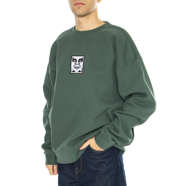 Icona Extra Heavy Crew II Fleece Dark Cedar - Felpa Girocollo Uomo Verde 112480139-DCD  OBEY 
