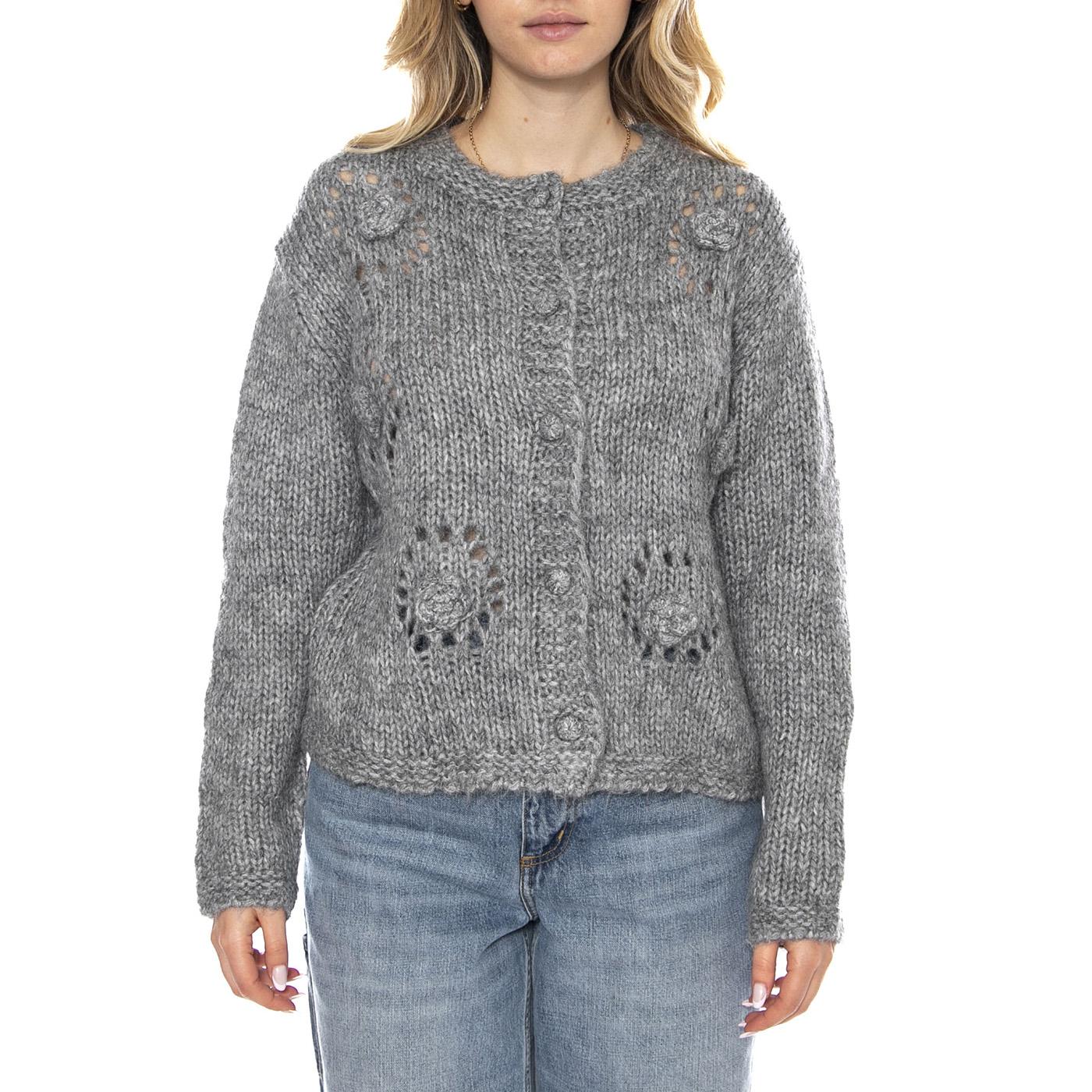 Knit Cardigan Donna Gray Crochet -- Cardigan Donna Grigio 53W/10710 Gray Crochet WILD PONY 