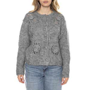 Knit Cardigan Donna Gray Crochet -- Cardigan Donna Grigio 53W/10710 Gray Crochet WILD PONY 