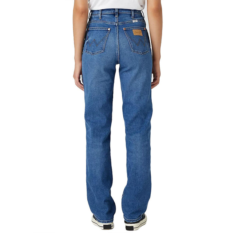 Mom Straight Smoke Sea Denim Pants - Pantaloni Denim Jeans Donna Blu W27MYLZ71  WRANGLER 