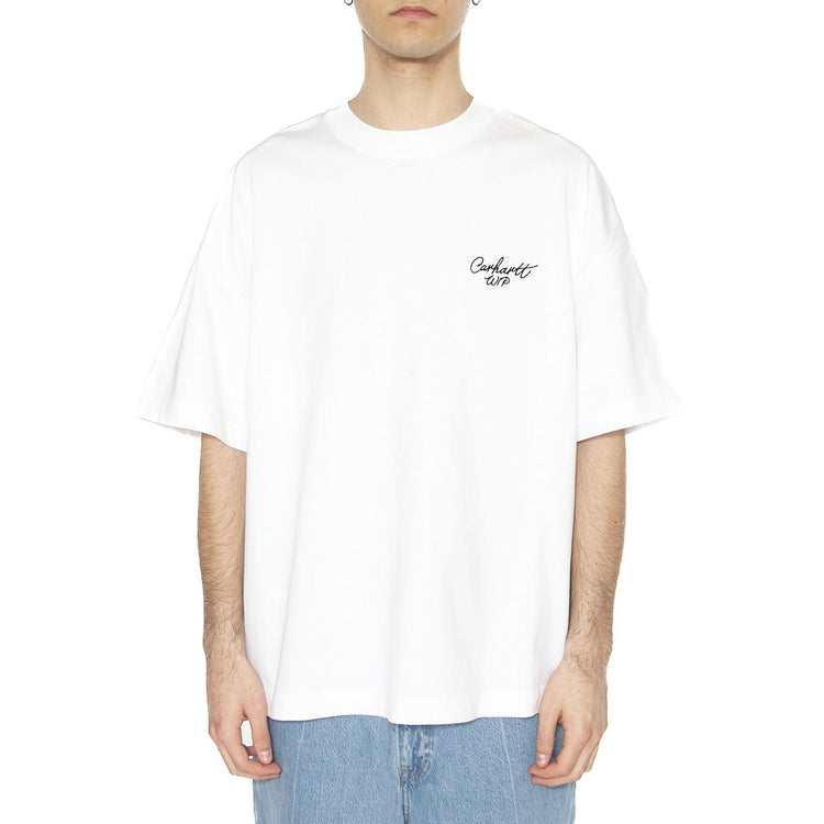 S/S Signature Script T-Shirt White / Black - Maglietta Girocollo Uomo Bianca I033828.00AXX  CARHARTT WIP 