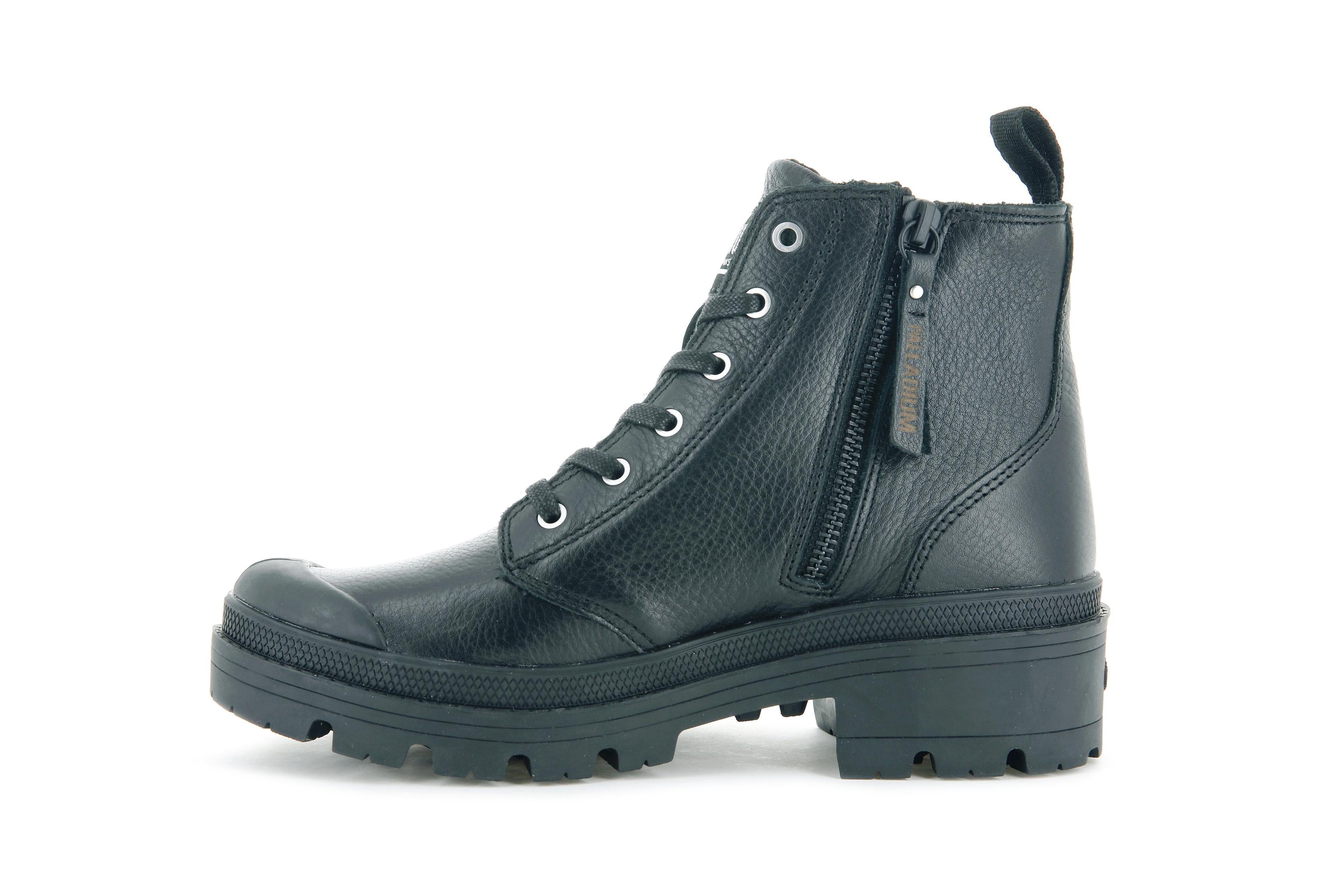 Pallabase Leather Black / Black - Scarpe Stringate Profilo Alto Donna Nere PAS96905-001-M  PALLADIUM 