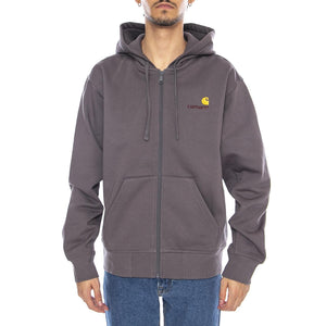 Hooded American Script Jacket Porphyry - Felpa con Cappuccio Uomo Grigia I033063.33CXX  CARHARTT WIP 