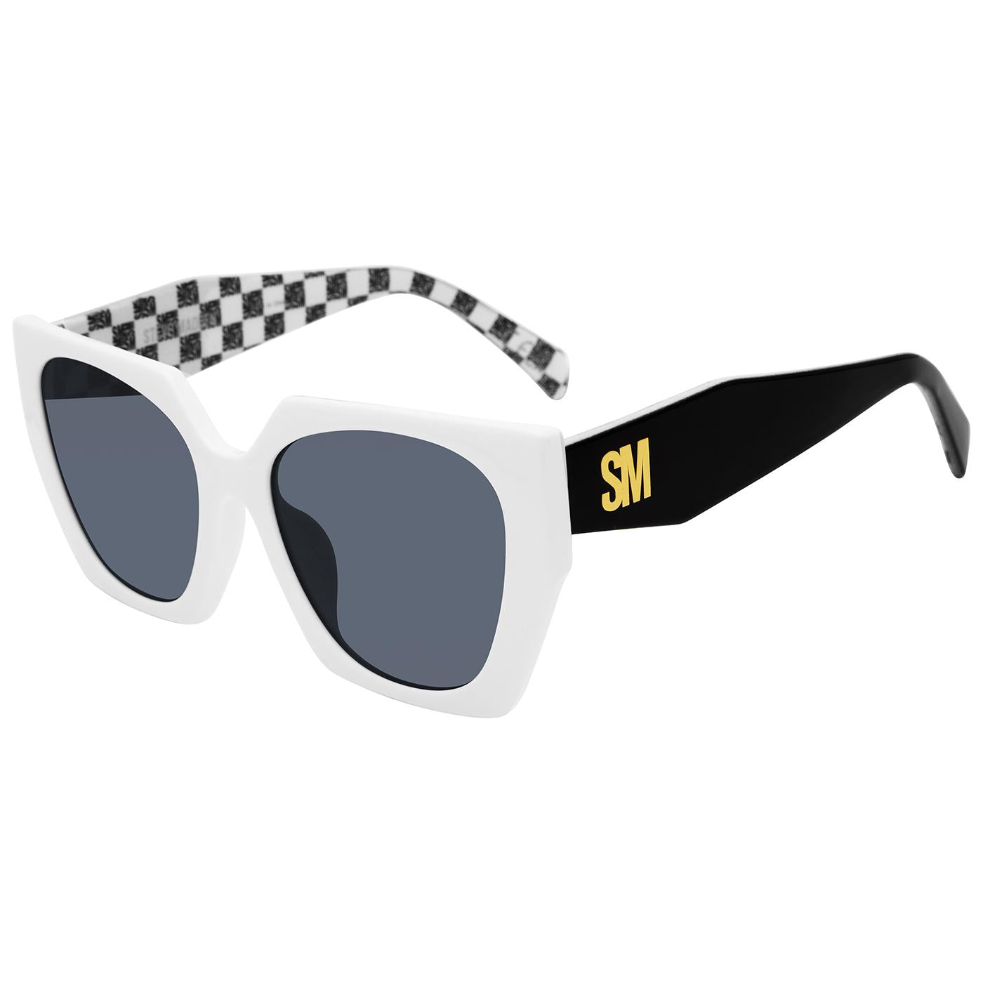 Grae White Opaque Black Opaque With SM Bloc Logo Paper Transfer On Interior Solid Smoke - Occhiali da Sole Multicolore SMAX17208  STEVE MADDEN 