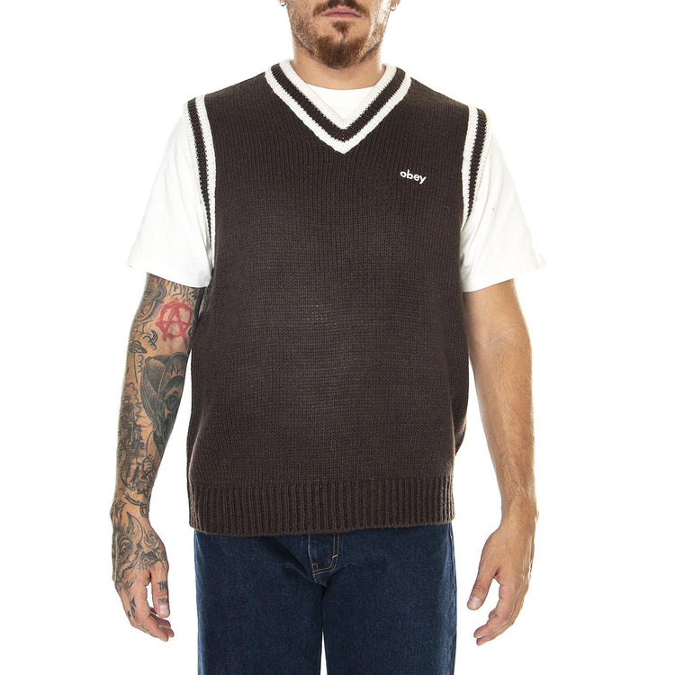 M' Obey Alden Sweater Vest Jave Brown / Multi - Gilet Uomo Marrone 151000070-JVA  OBEY 