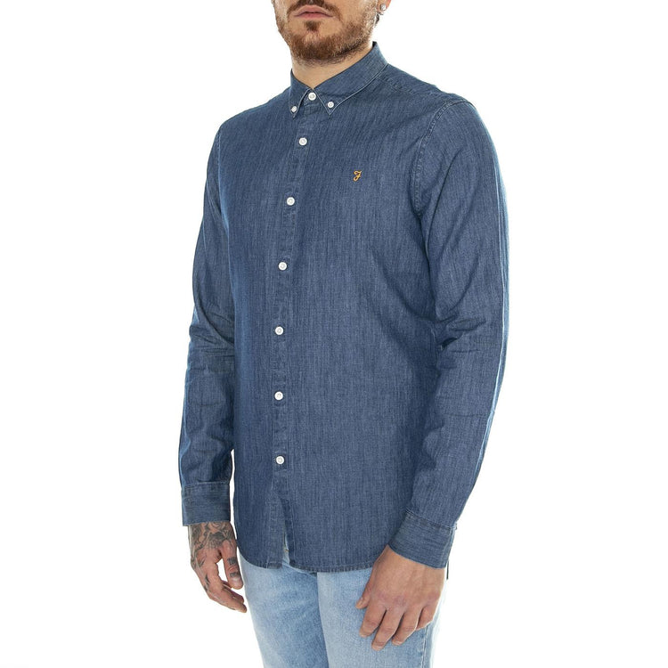 Brewer Denim LS Bd Mid Indigo - Camicia Denim Jeans Uomo Blu F4WFD054977  FARAH 