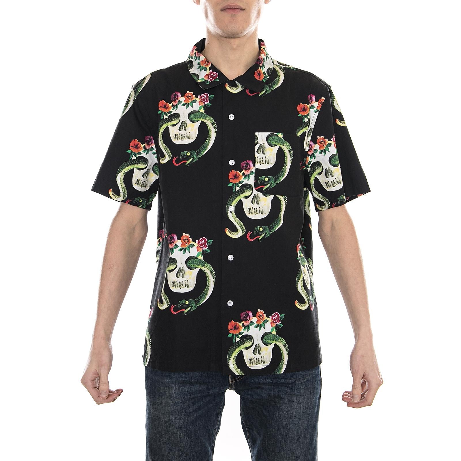 SKULL PATTERN SHIRT BLACK 111969-BLACK  STUSSY 