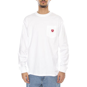 L/S Pocket Heart T-Shirt White / Red - Maglietta Girocollo Maniche Lunghe Uomo Bianca I035300.1WZXX  CARHARTT WIP 