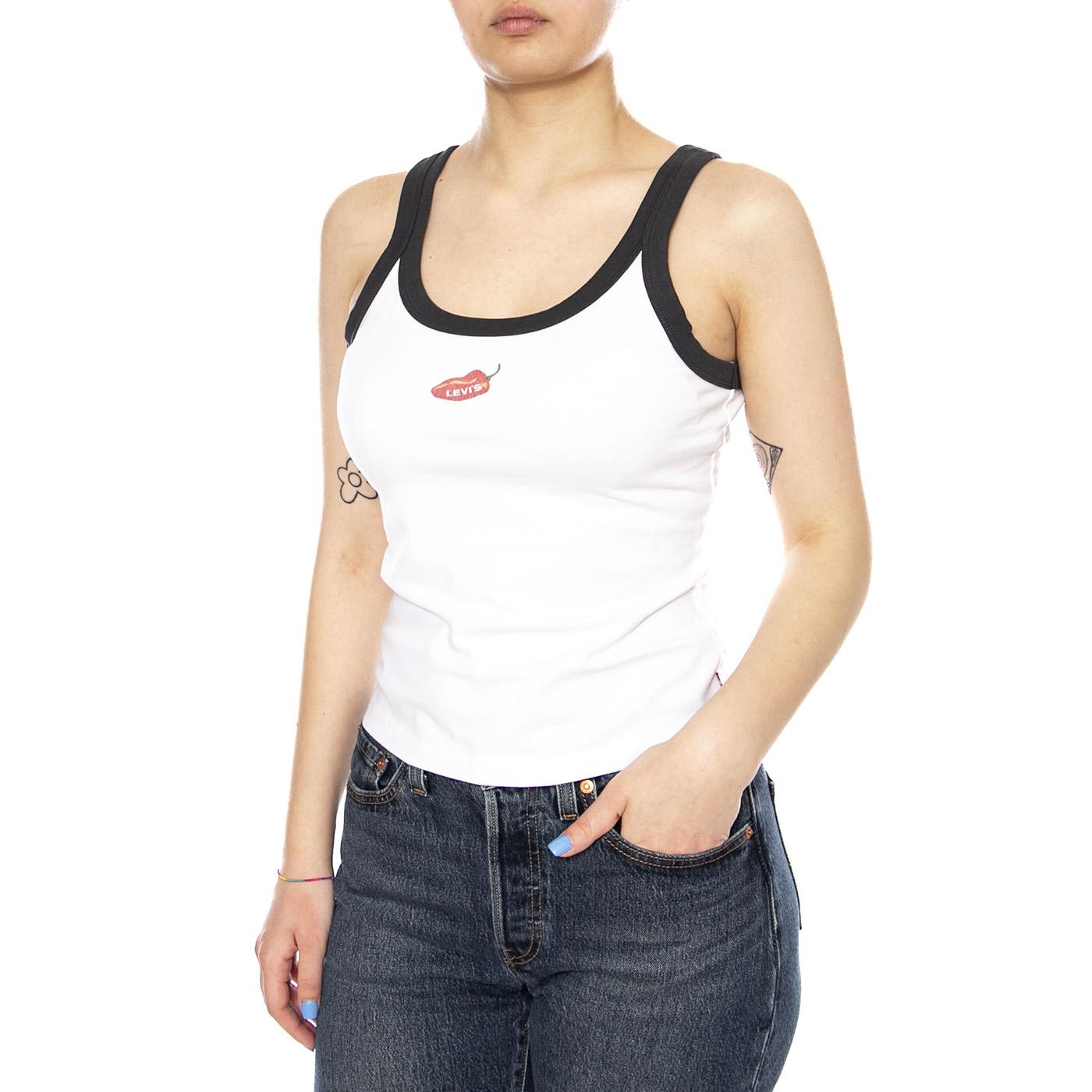 GR ESSENTIAL TANK - SPICY PEPPER W GLITTER BRIGHT WHITE / PIRATE BLACK - Canotta Donna Bianca 005H9 0011 LEVIS 