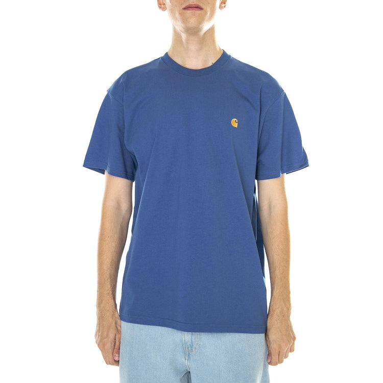 M' S/S Chase T-Shirt Liberty / Gold - Maglietta Girocollo Uomo Blu 287159_1  CARHARTT WIP 