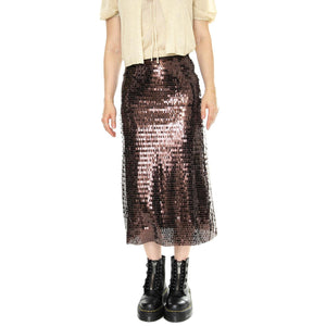 Falda midi lentejuelas marrón Brown Skirt - Gonna Marrone 41W/11290  WILD PONY 