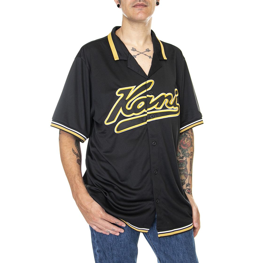 KK Varsity Baseball - Camicia Maniche Corte Uomo Nera KM213-057-1  KARL KANI 