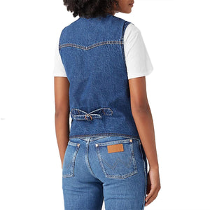 Slim Vestdark Wash Denim Jackets - Giacca Smanicata Denim Jeans Donna Blu W4V8NS474  WRANGLER 