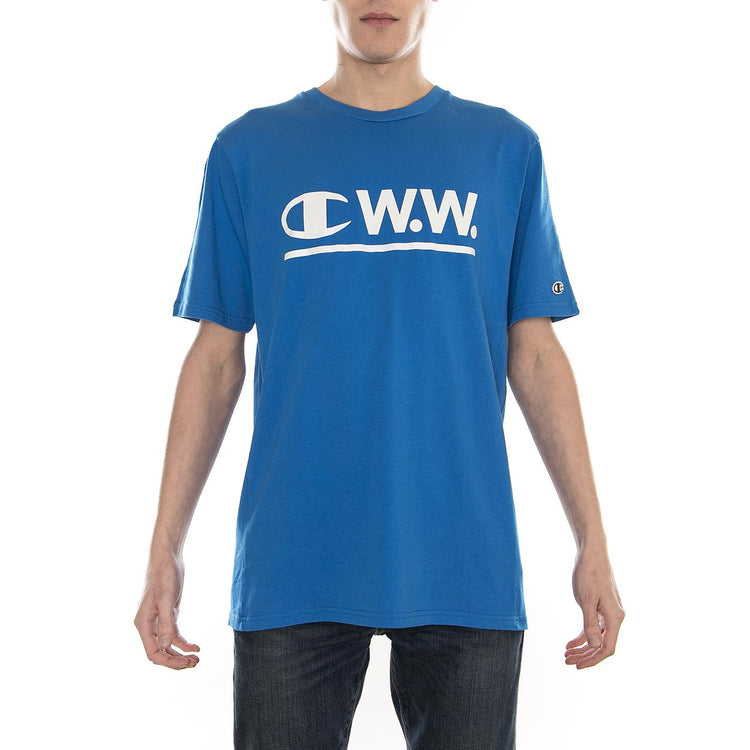 CHAMPION X WOOD WOOD CREWNECK T-SHIRT LIGHT BLUE 211884-BS073  CHAMPION 