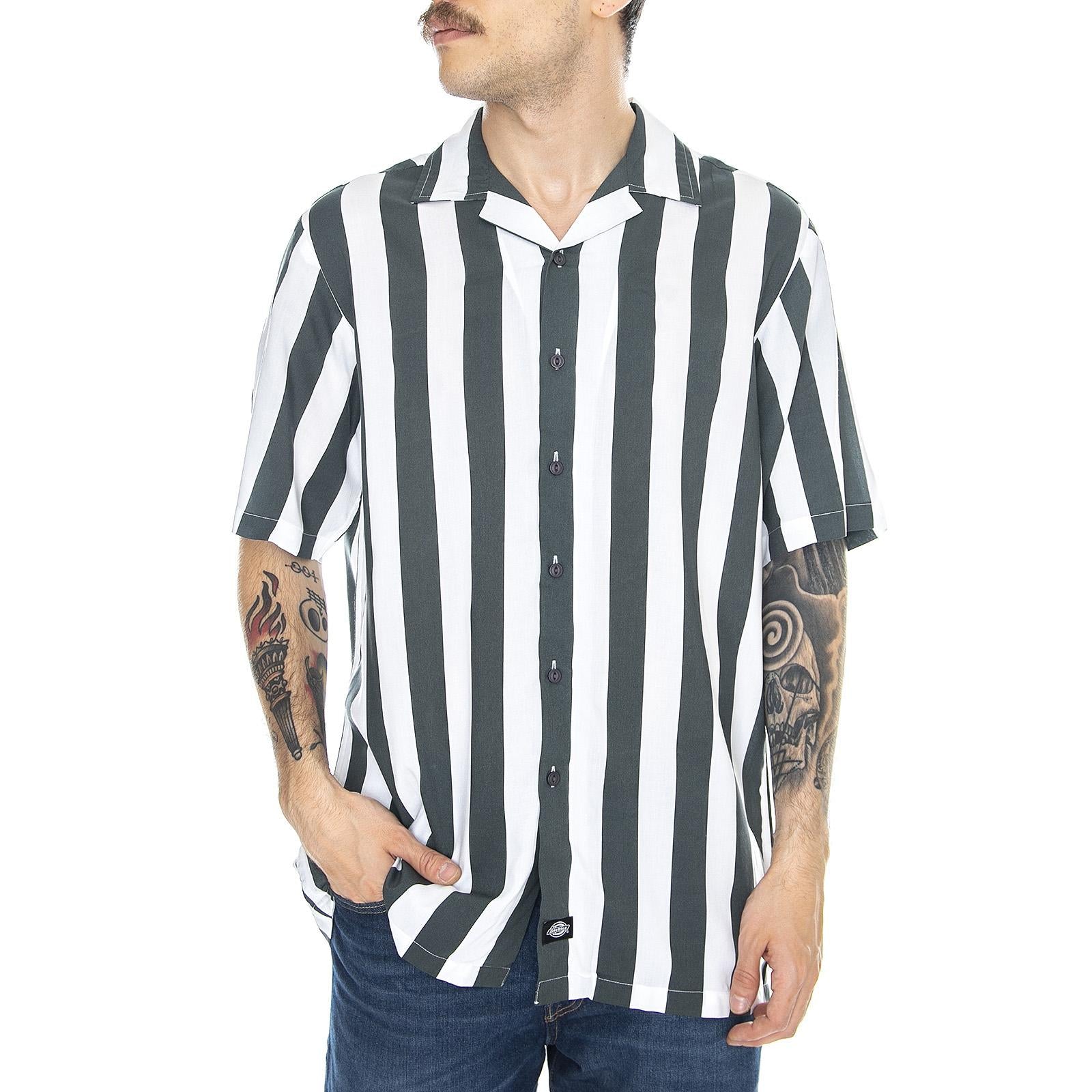 Roslyn Shirt - White / Charcoal Grey - Camicia Maniche Corte Uomo Multicolore 05 200340-CH . DICKIES 