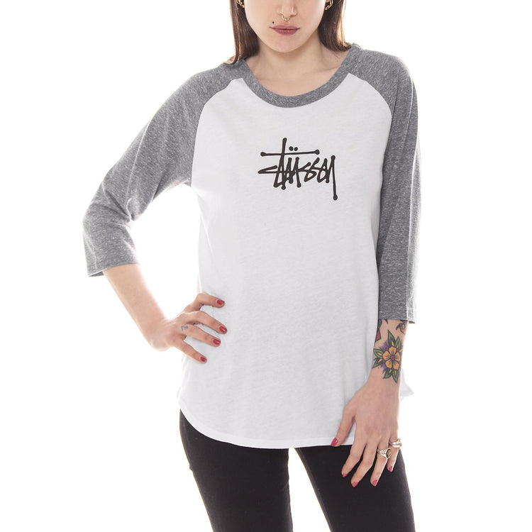 BASIC STUSSY RAGLAN TEE WHITE/GREY HEATHER 2941349-WHITE/GREY HEATHER  STUSSY 