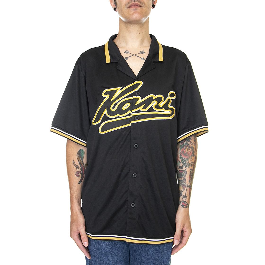 KK Varsity Baseball - Camicia Maniche Corte Uomo Nera KM213-057-1  KARL KANI 