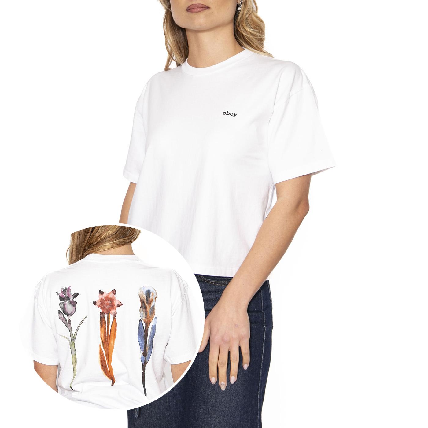 Obey Water Color Flower Tee White  - Maglietta Girocollo Donna Bianca 267622658-WHT  OBEY 